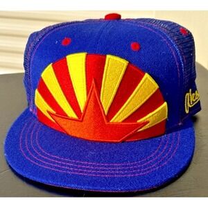 Aksels Sun Ray & Star Snapback Hat, Embroidered Logo, Flat Brim, Blue, New